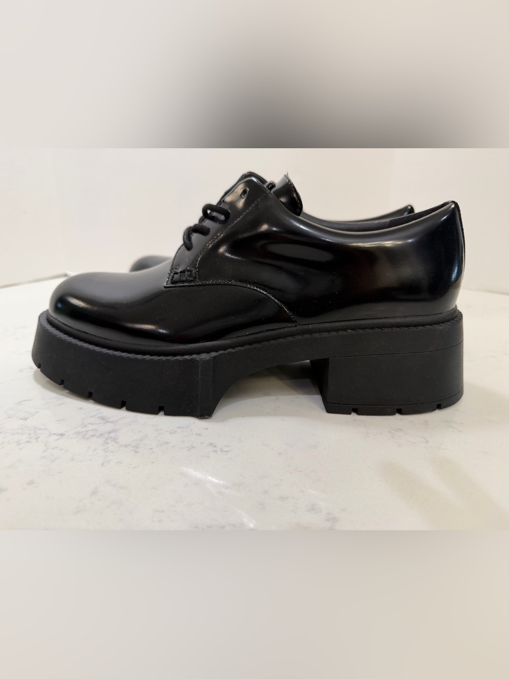 Coach Black Patent Lace-Up Platform Lug Heel Shoes - Picture 7 of 11